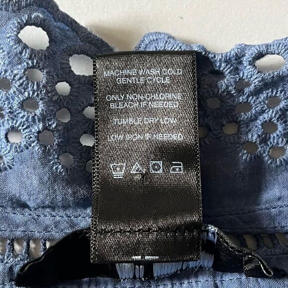 Ali Miles Embroidered Eyelet Tunic Small Cotton Floral Blouse Tie Dye Blue Top - Picture 8 of 9